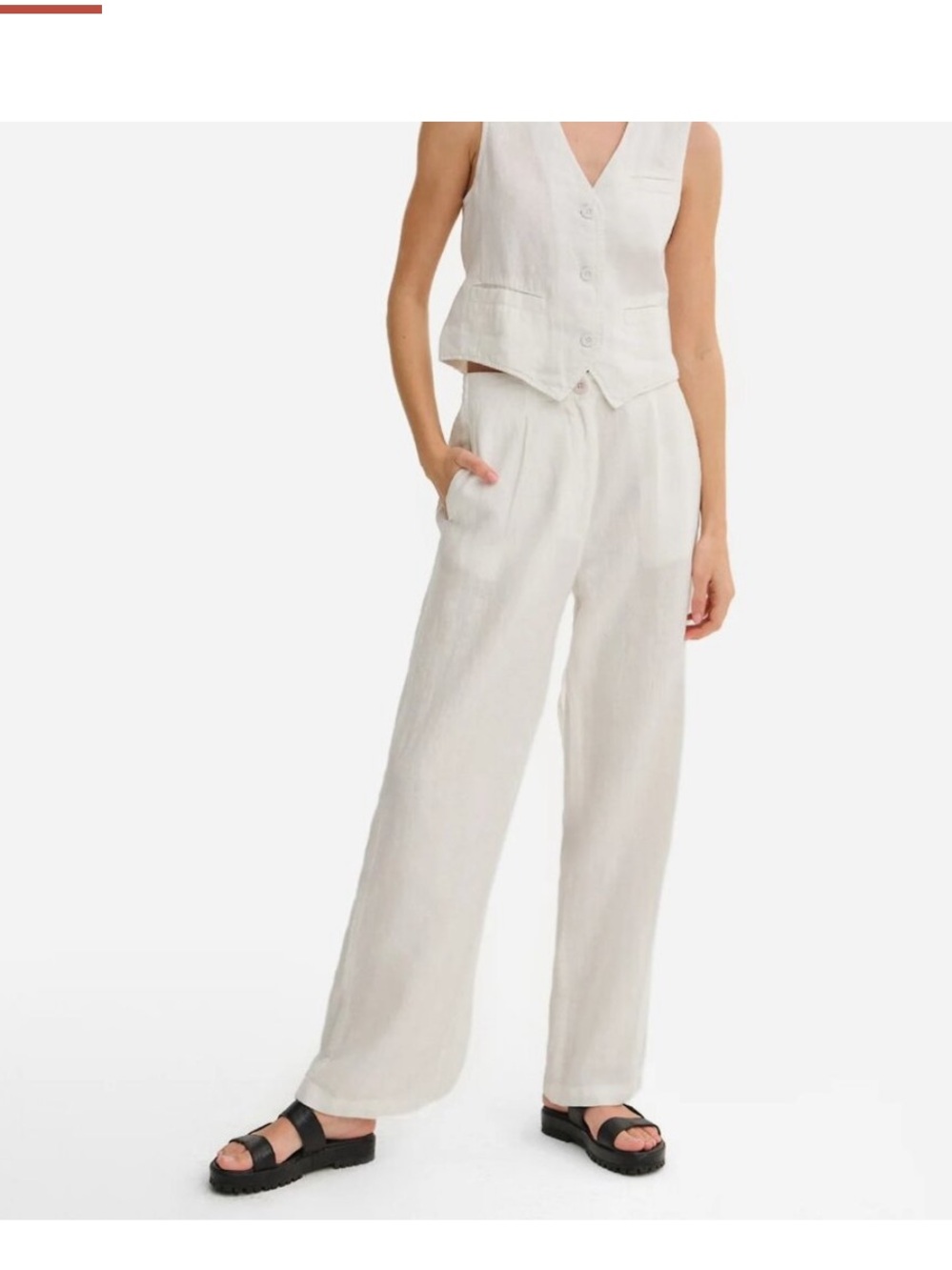 Mate the Label Organic Linen Tailored Pants Light Cream Tan Size Large